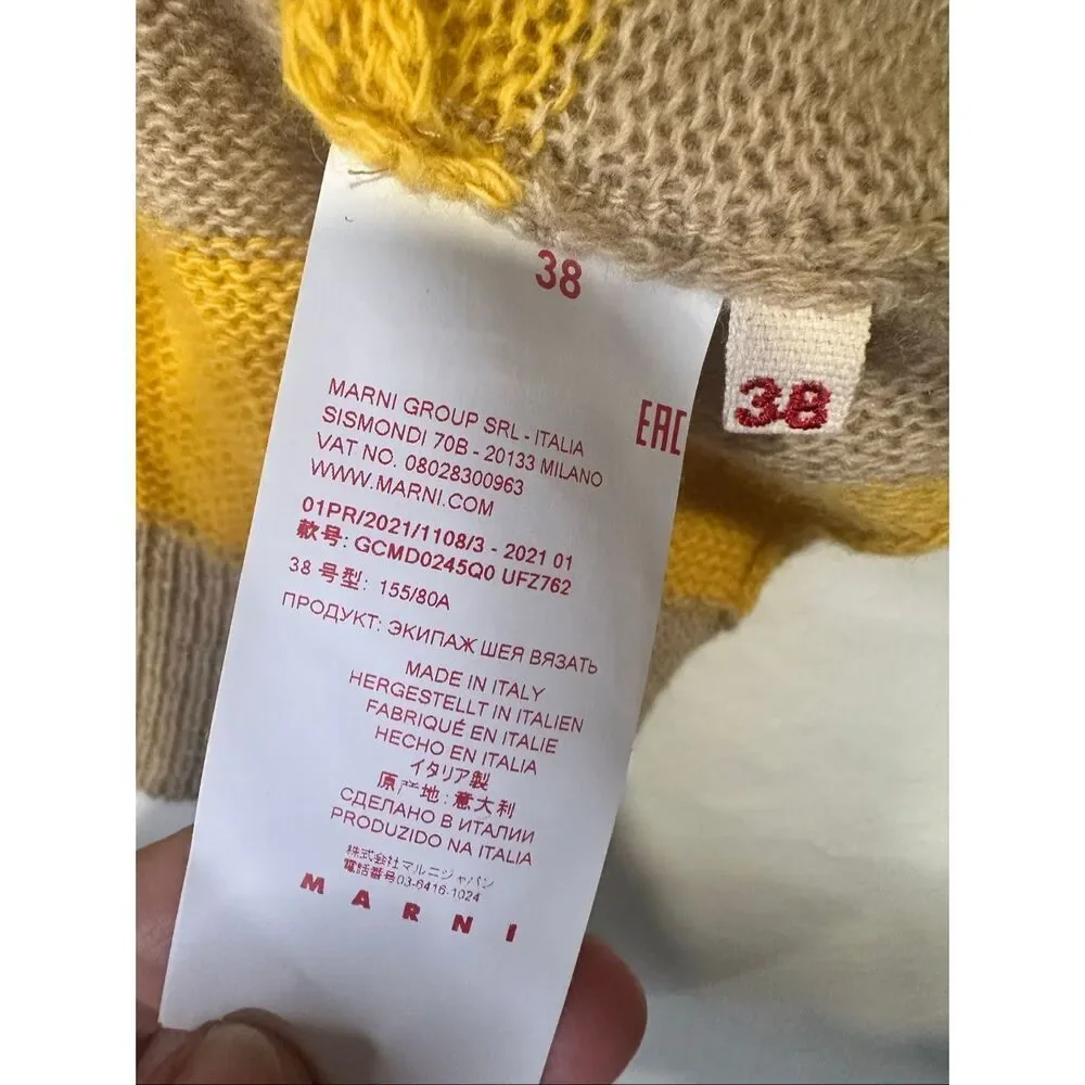 Marni Wool Cashmere Striped Sweater IT 38 Yellow Camel Back Tie Cropped Italy, S